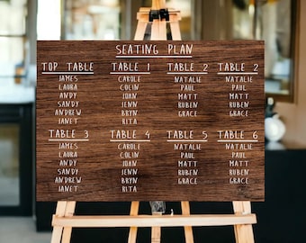 Letrero rústico con plano de mesa para boda / Plano de asientos para boda