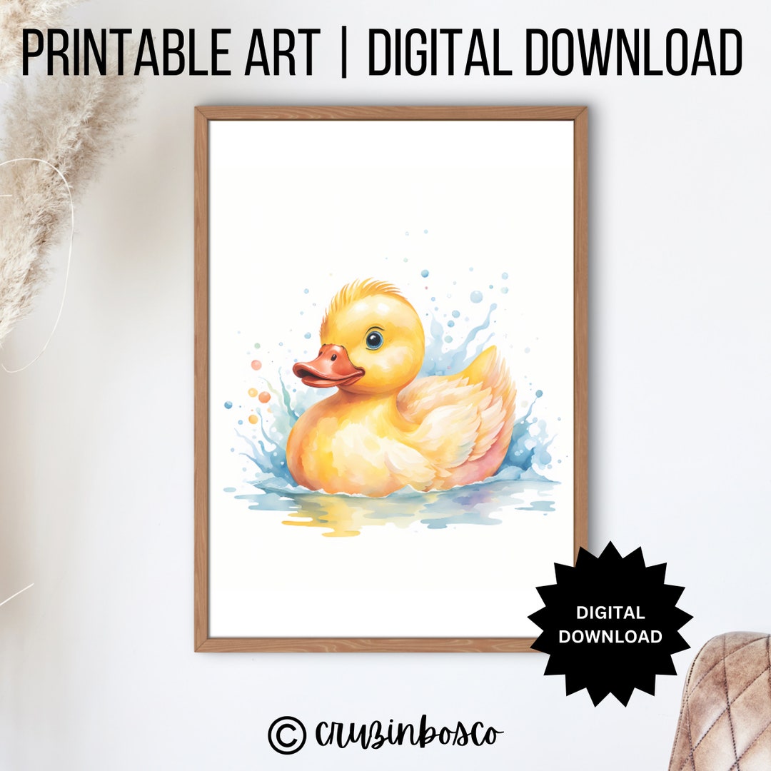 Watercolor Yellow Duck Wall Art, Printable Download, High Quality PNG