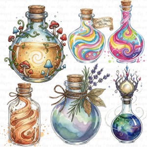 Potion Bottle Clipart PNG Bundle, Witch Apothecary Bottle Graphics for Stickers, Fantasy Craft, Commercial Use, Digital Download