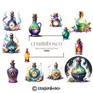 20 Potion Bottle Clipart Bundle, Magical Art Set, High Quality PNG, Witchy Wall Art, Invitation Clip Art