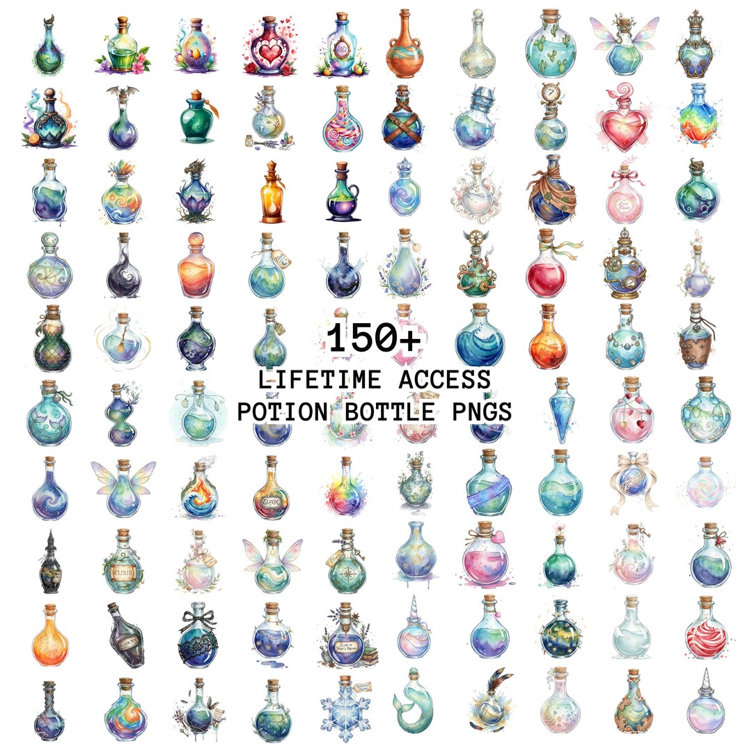 150+ Potion Bottle Collection, Witchy PNG Images, Apothecary Bundle ...