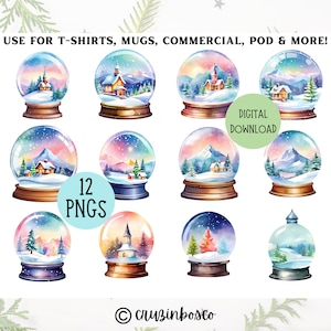 Snow Globe Clipart Bundle, Christmas Art Set, High Quality PNG, Winter Wall Art, Holiday Invitation Clip Art, Commercial Use Included