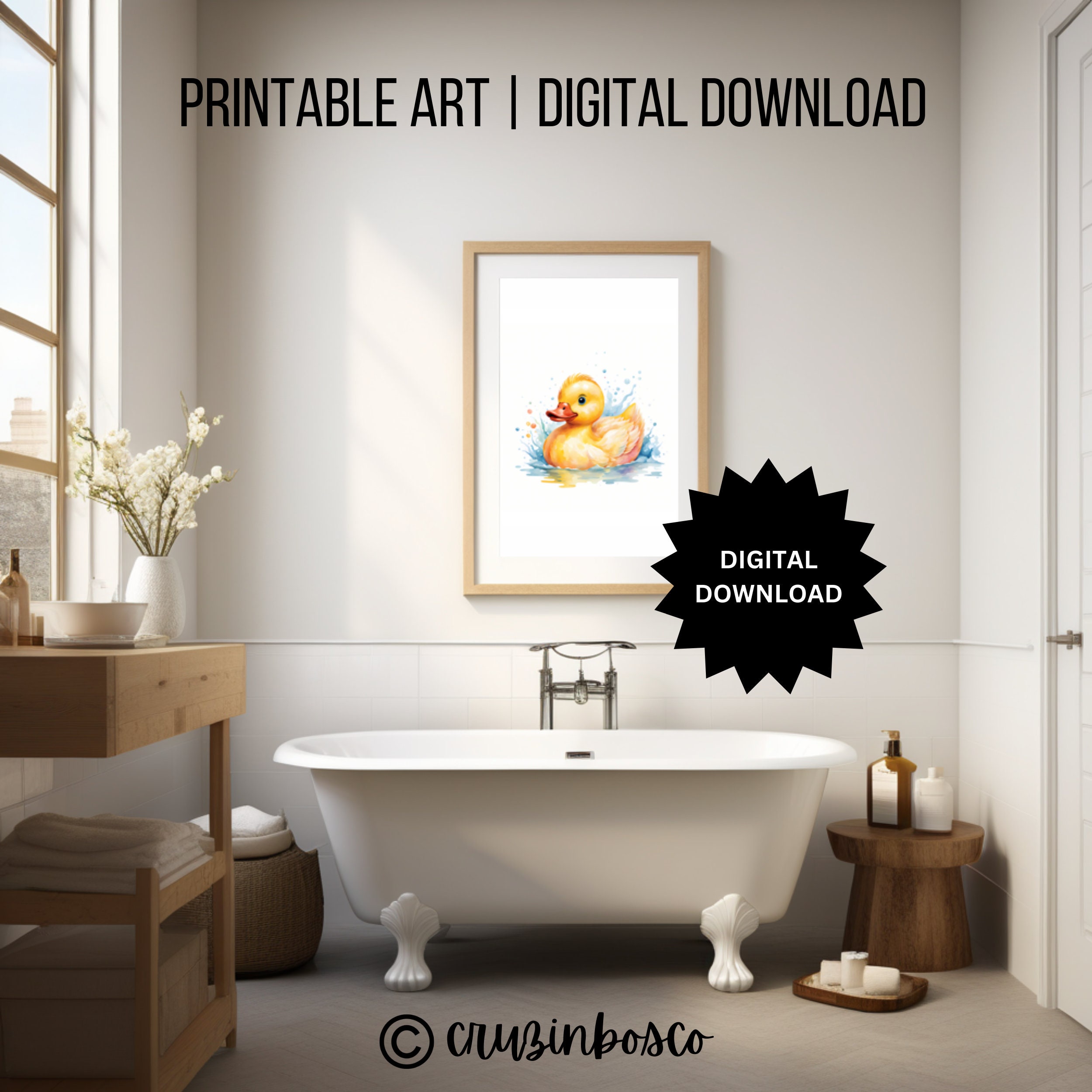 Watercolor Yellow Duck Wall Art, Printable Download, High Quality PNG, Bathroom Decor, Duckie ...