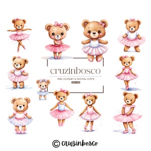 Ballerina Teddy Bear Clipart, Dancer Ballet, Dancing PNG, Digital Sticker Download, Child Party, Birthday Invitation, Commercial Use