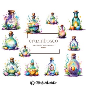 Easter Spring Potion Bottle Clipart Bundle, Magical Set, High Quality PNG, Witchy Wall Art, Invitation, Witch Gift
