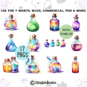 17+ Potion Bottle Clipart Bundle, Fairy Magical Art Set, High Quality PNG, Witchy Wall Art, Halloween Invitation Clip Art, Commercial Use