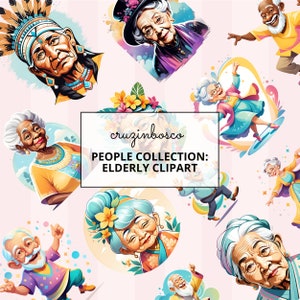 Paquete de 78 imágenes prediseñadas de ancianos, Abuelos lindos PNG, Gráfico senior, Diseño de personas, Dibujos animados de hombres, Personajes de mujeres mayores, Conjunto de ancianos diversos