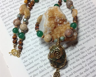 Wire Wrapped Ajubilite Hamsa Necklace