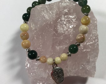 Sugar Skull Moss Agate Bracelet