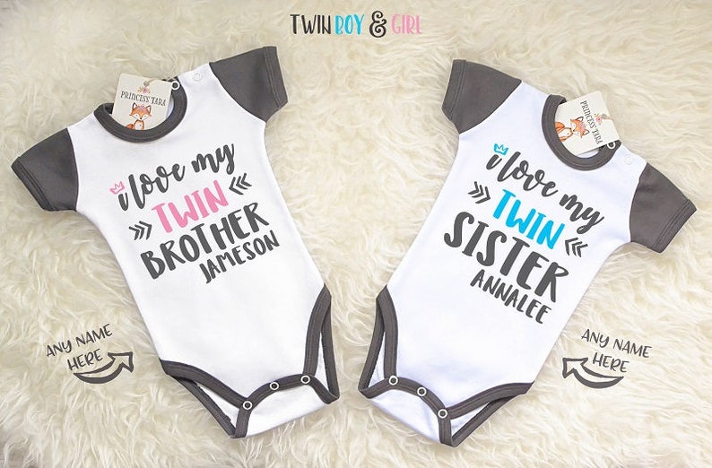TWIN PERSONALISED Baby grows Baby vest UNISEX