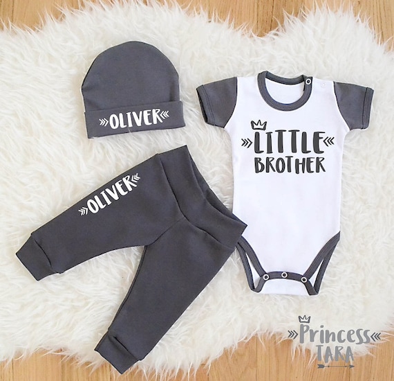 Shopagift Personalised with Any Name Little Brother Cute Boys Baby Sleepsuit Romper