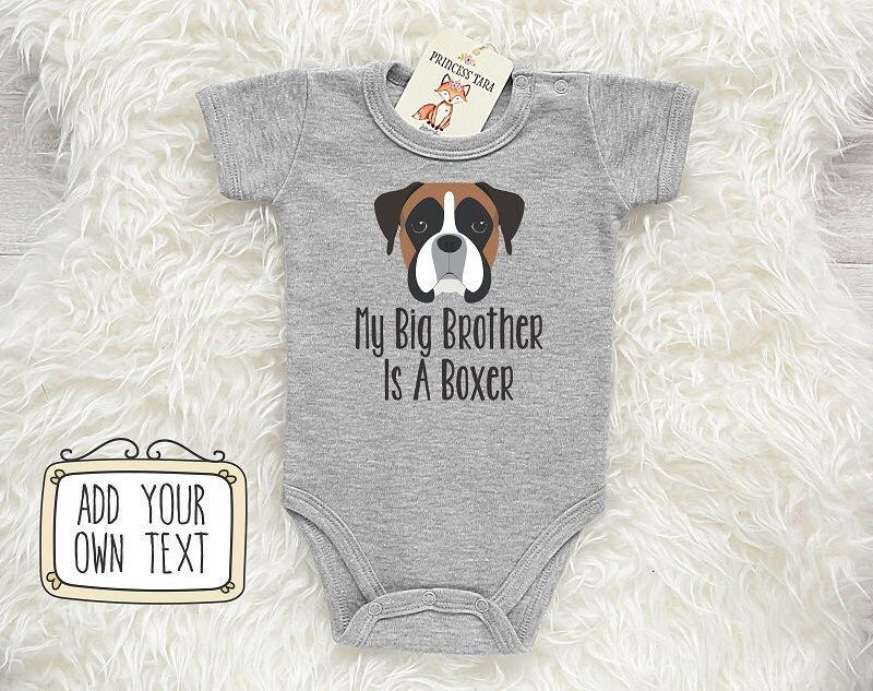 Cute Boxer Dog Baby Clothes. Baby Bodysuit with Boxer