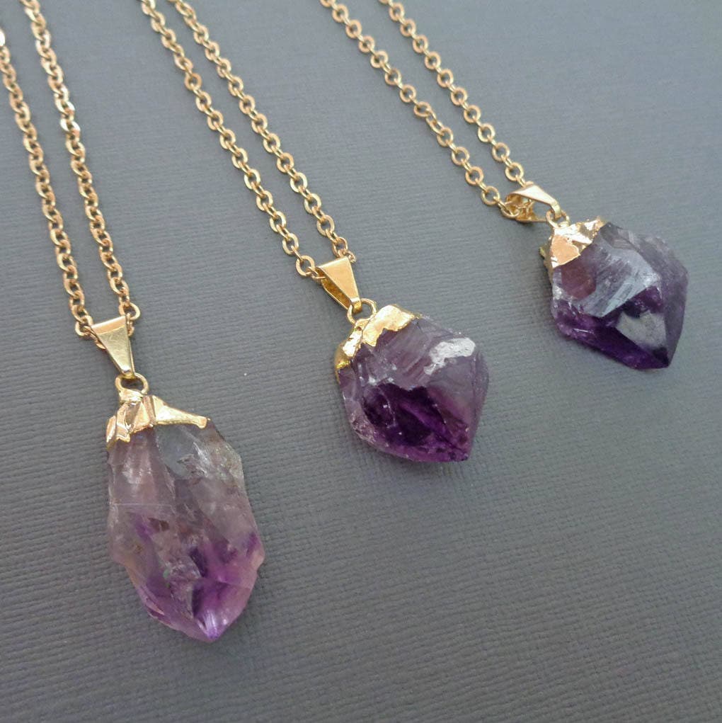 Raw Amethyst Point Necklace / Rough Amethyst Point Pendant / | Etsy