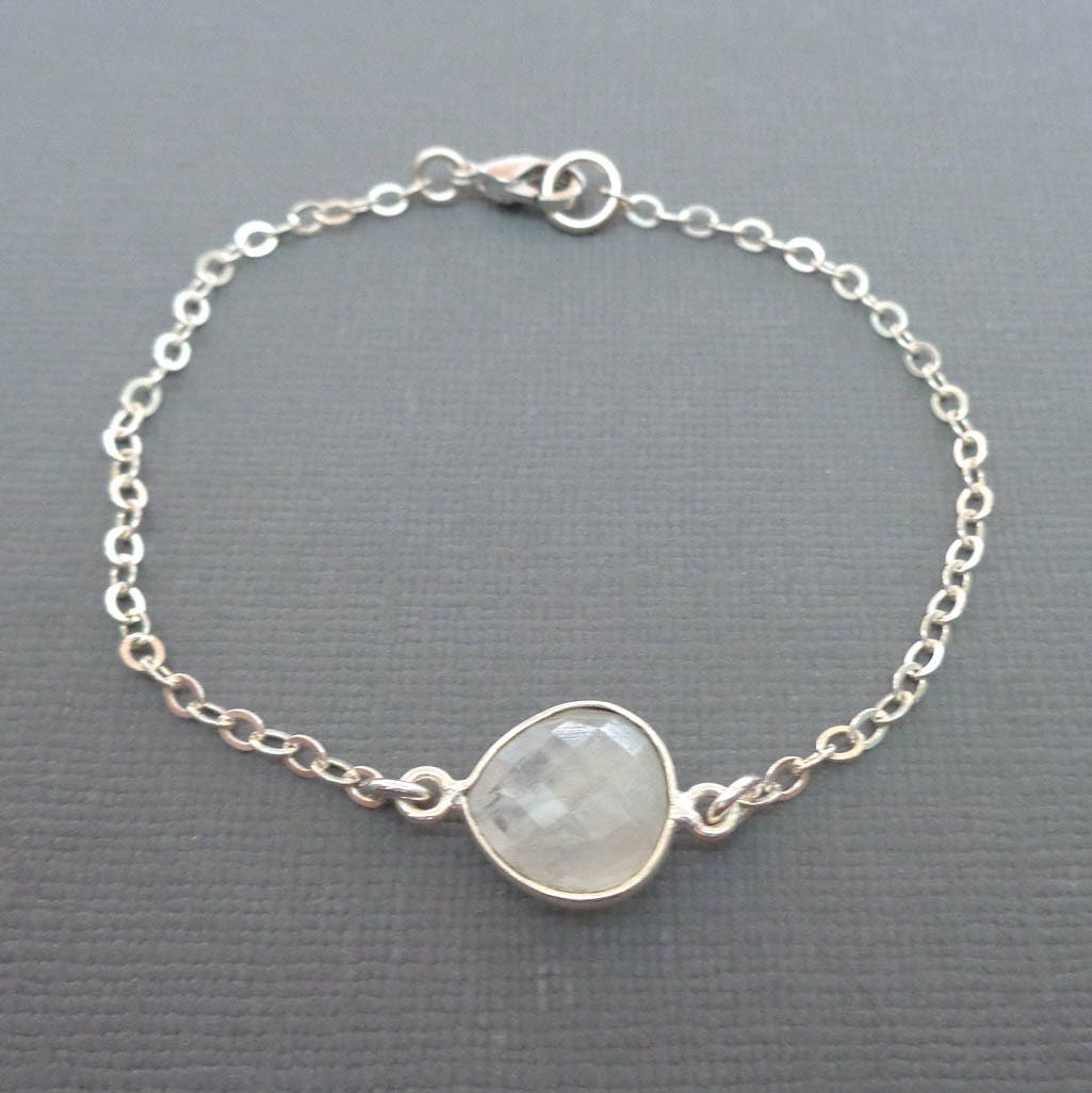 Moonstone Bracelet Sterling Silver/ Dainty Moonstone Bracelet Etsy