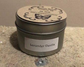 Lavender Vanilla 4 ounce Small Tin Soy Candle