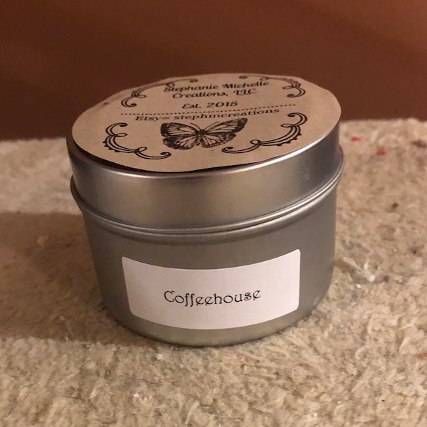 Coffee House 4 ounce Small Tin Soy Candle