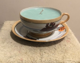 English Ivy Scented Pattern Teacup w/Plate Soy Candle