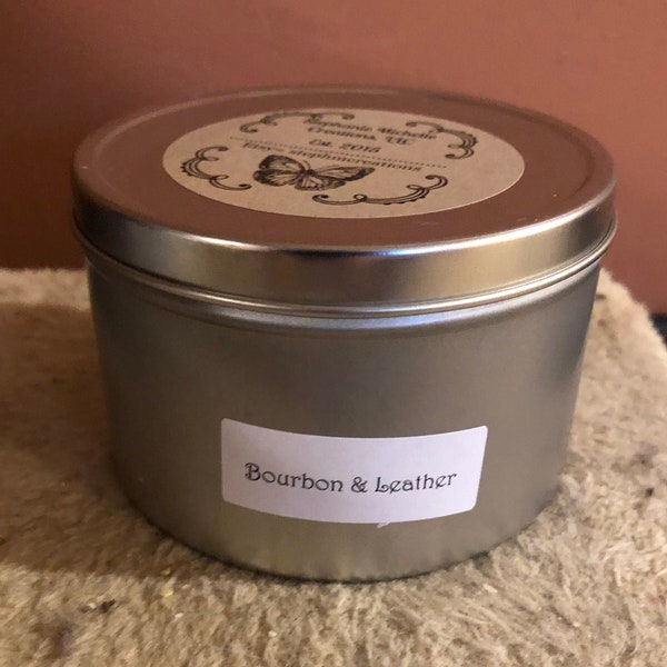 Bourbon & Leather 16 ounce Large Tin Soy Candle