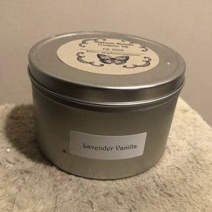 Lavender Vanilla 16 ounce Large Tin Soy Candle image 1