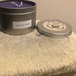 Lavender Vanilla 16 ounce Large Tin Soy Candle image 2