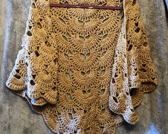 Womens Handmade Lace Shawl - Beige/Tan