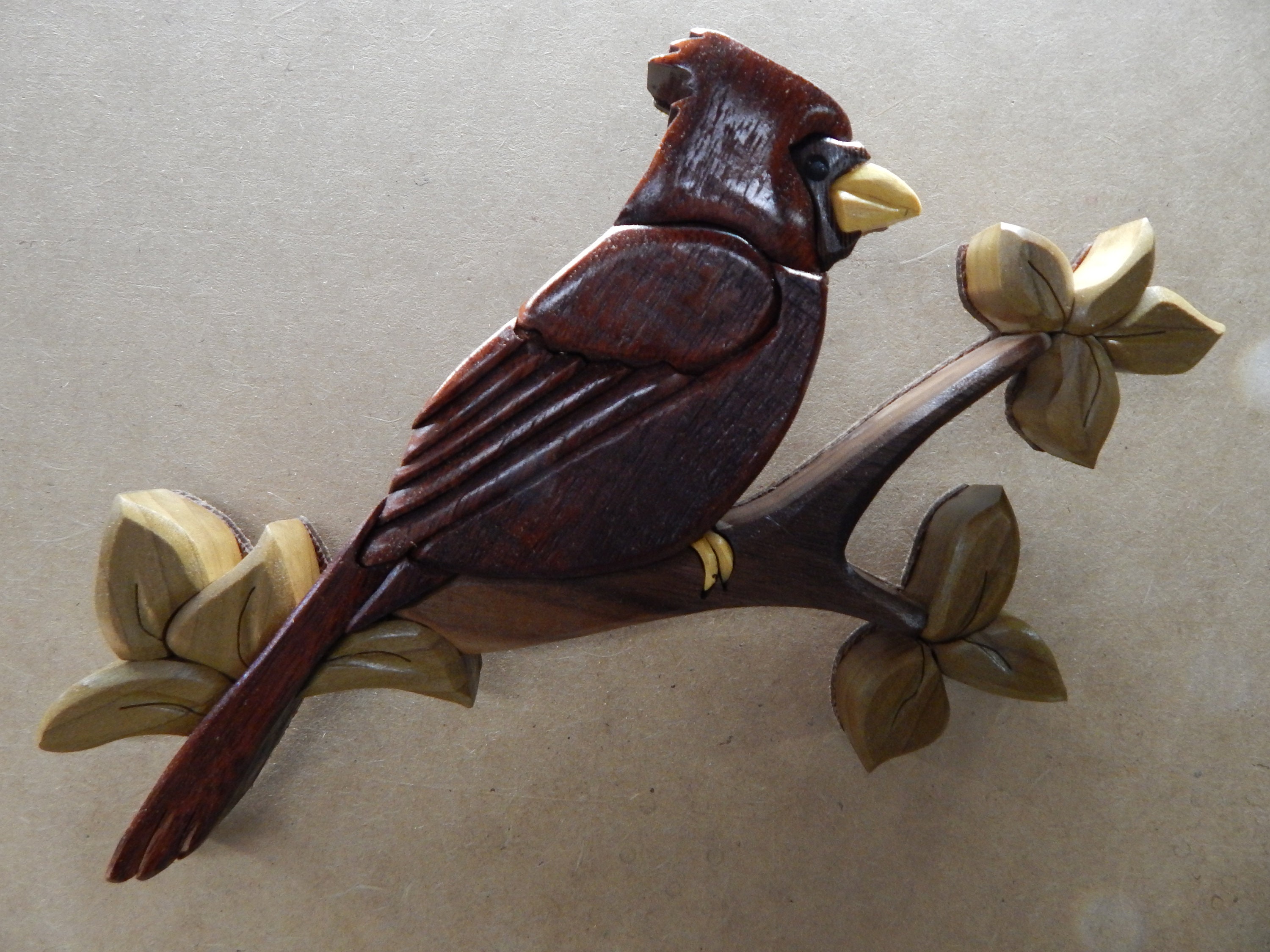 Cardinal Wood Intarsia Wall hanging Handcrafted Scroll Saw