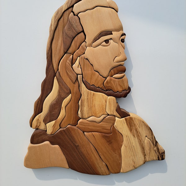 Placa de Jesús, Intarsia de madera para colgar en la pared Arte de sierra de calar hecho a mano