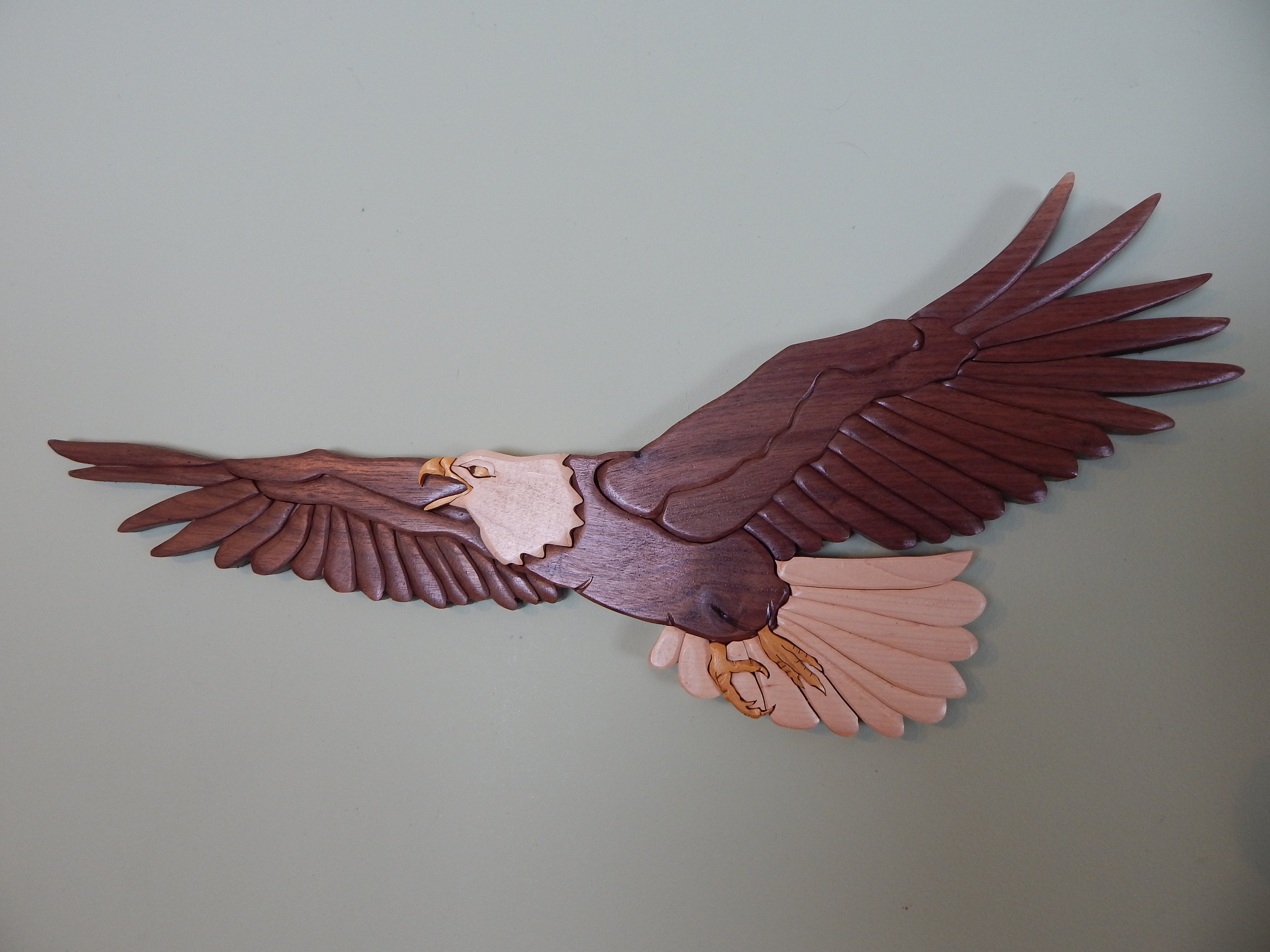 Flying Eagle Wood Intarsia Wall hanging Handcrafted Scroll Etsy