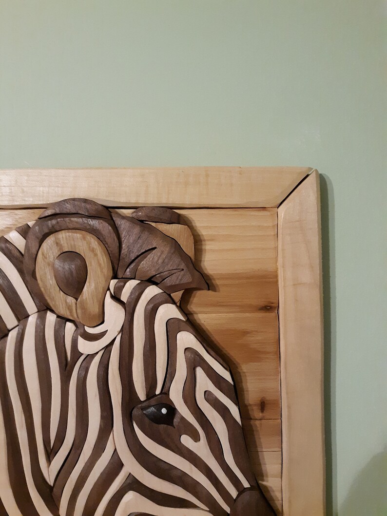 Zebra Wood Intarsia Wall Hanging Scroll Saw Art Etsy Canada