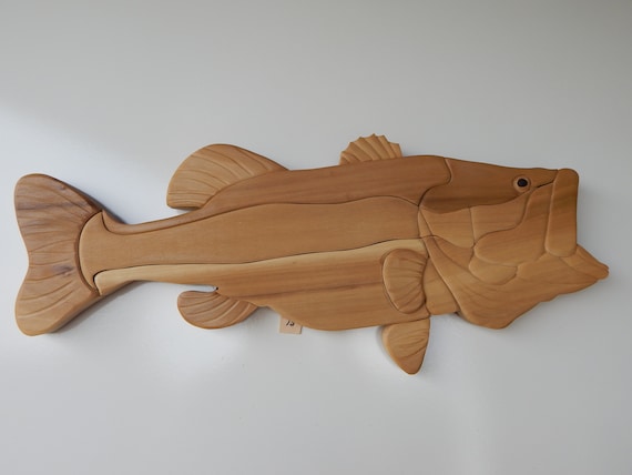 Large Mouth Bass Wood Intarsia Wall Hanging Scroll Saw Art 