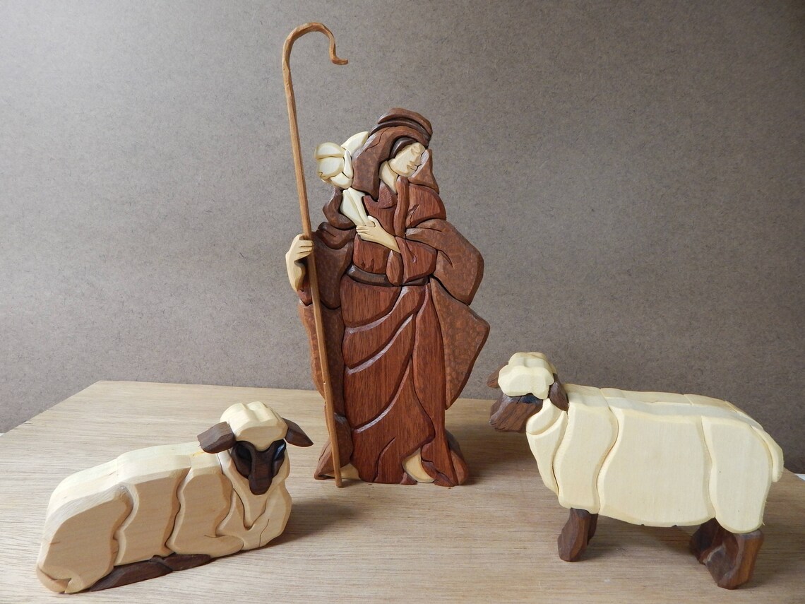 Krippe Hirte & Schafe Holz Intarsien Weihnachtskrippe  Etsy