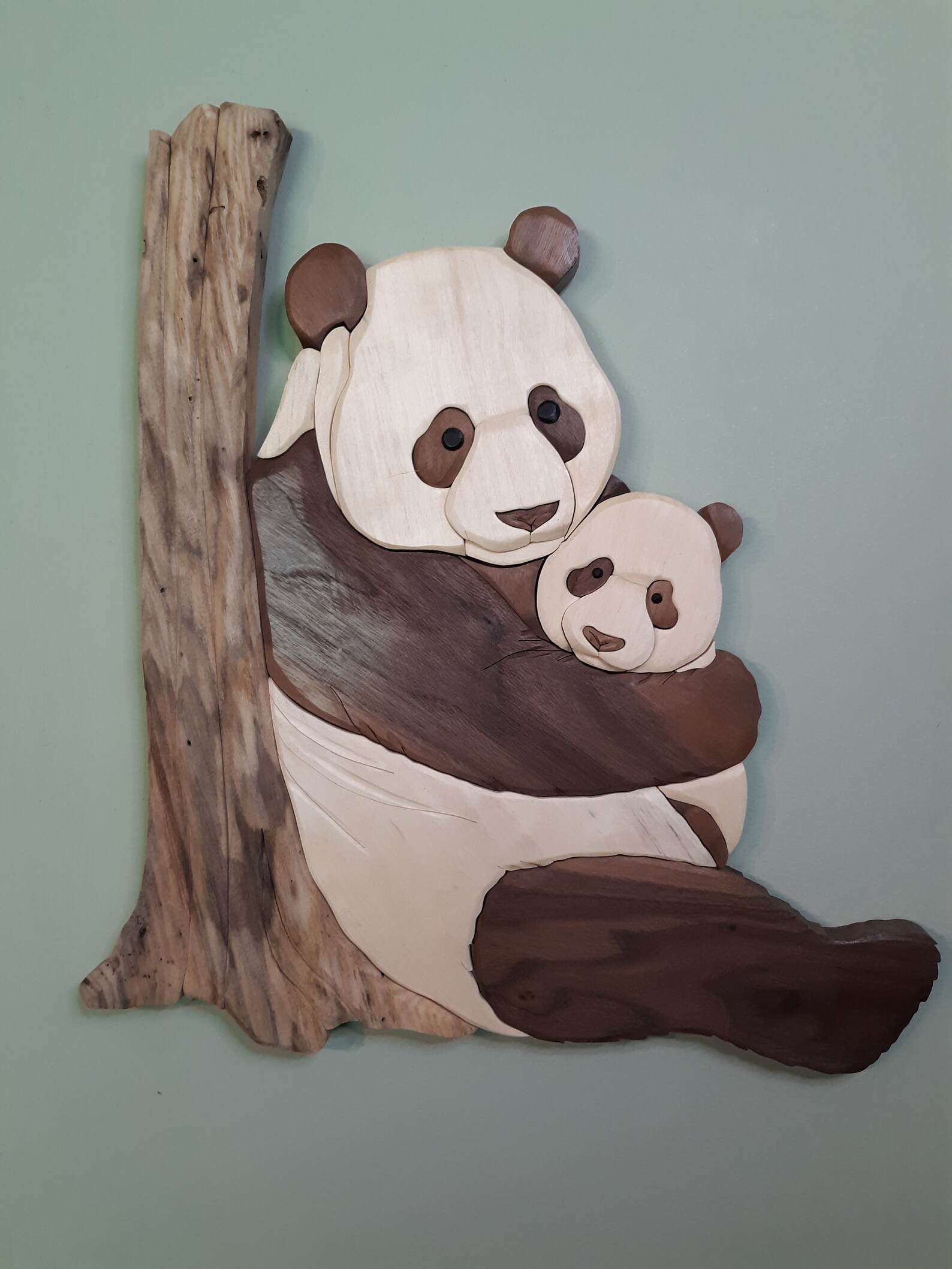 Panda With Baby Wood Intarsia Wall Hanging Scroll Saw Art Etsy
