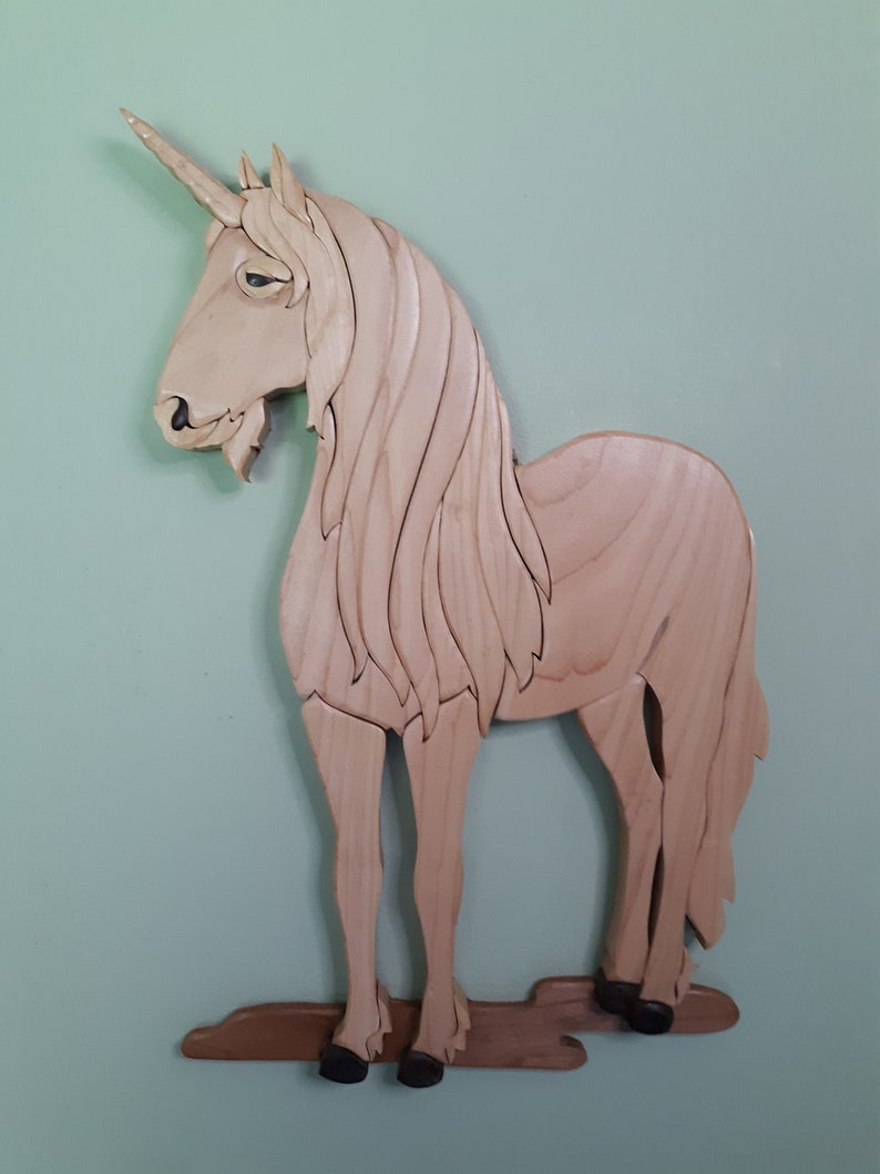 Unicorn Wood Intarsia Wall Hanging Scroll Saw Art Etsy