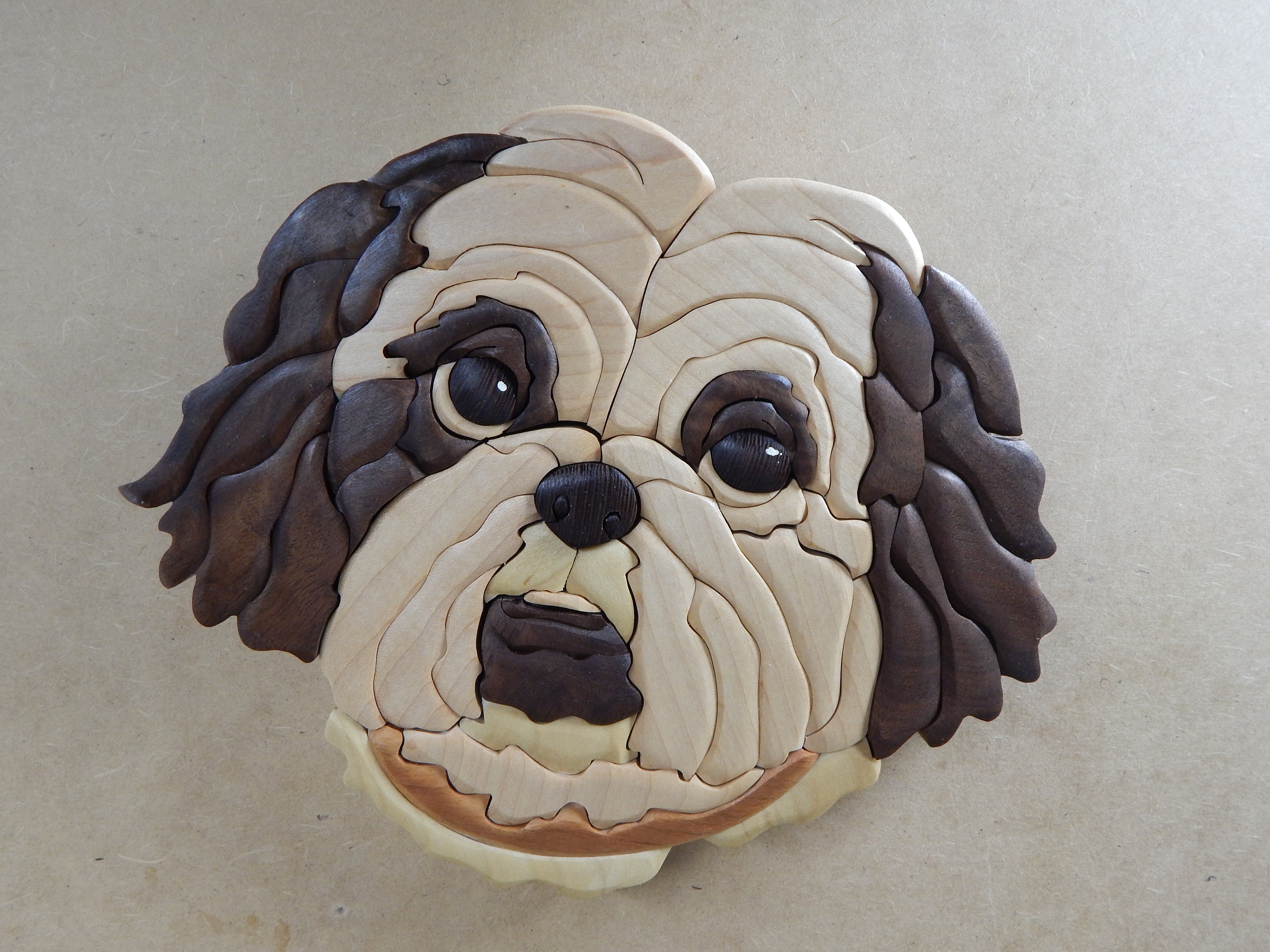 Shih Tzu Dog Wood Intarsia Wall Hanging Scroll Saw Art Handcrafted Etsy