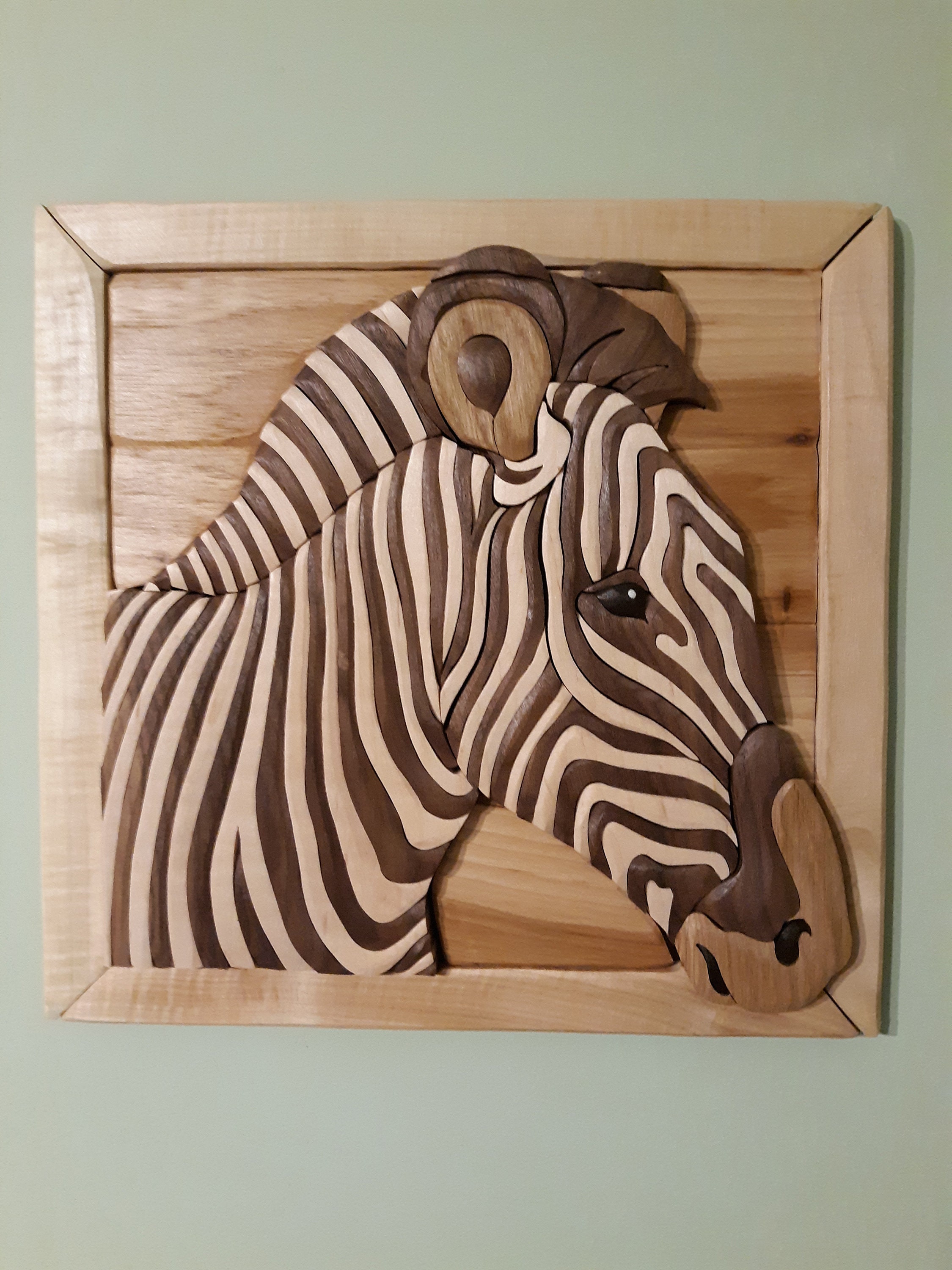 Zebra Wood Intarsia Wall Hanging Scroll Saw Art Etsy UK