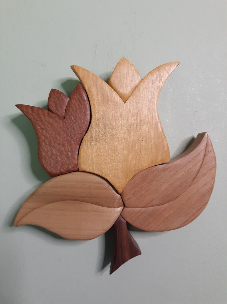 Tulips Wood Intarsia Scroll Saw Art Wall Hanging Etsy