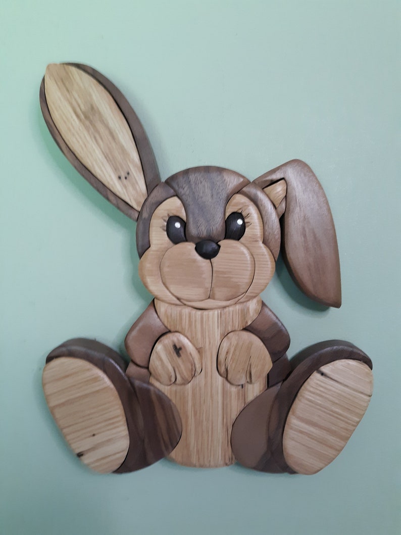 Bunny Rabbit Wood Intarsia Scroll Saw Art Wall Hanging Etsy