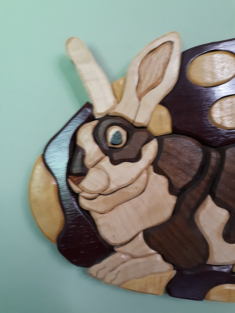 Easter Bunny Wood Intarsia Wall hanging Handcrafted Scroll Etsy