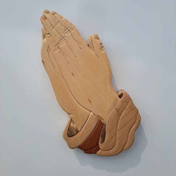 Praying Hands, Wood Intarsia Wall hanging Handcrafted Scroll Saw Art