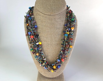 Colorful Multi Strand Seed Bead Confetti Necklace
