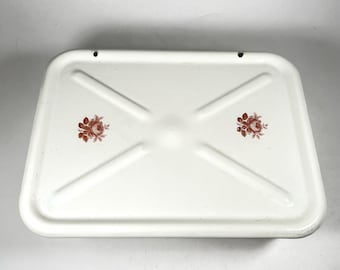 Vintage Russian White Enamel Covered Refrigerator Box with Floral Design