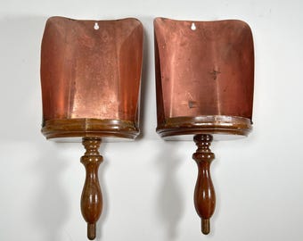 Vintage Copper Scoop Shape Hanging Wall Sconce Set / 2