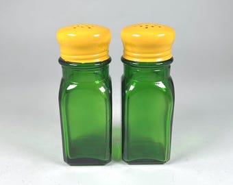 Vintage Diner Style Glass Salt and Pepper Shakers, M an C Japan #LDR