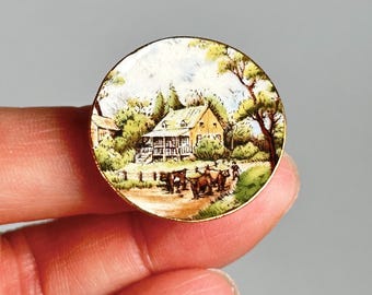 Miniature Ceramic Plate with Farmhouse Scene 1"