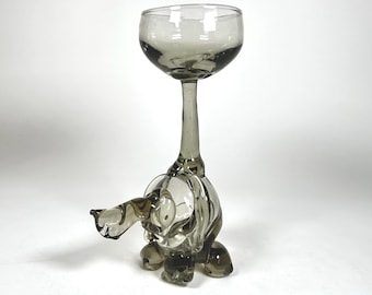 Vintage Art Glass Goblet | Abstract Elephant by Petey 1976