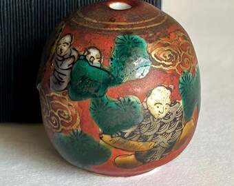 Japanese Fuuchin: Hand Painted Boys in Clouds Ceramic Scroll Weight #B5