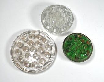 Vintage Glass Flower Frogs - Green and Clear Glass - Set of Three