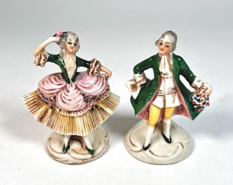 German Bisque Miniature Figurines: Rococo Dancing Couple #B3