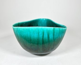 Mid Century Turquoise Drip Glaze Triangular Ceramic Planter