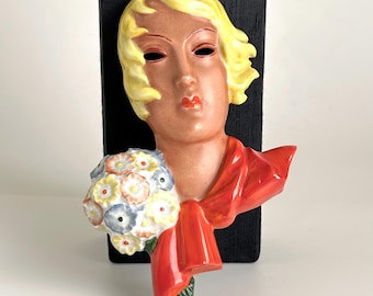Art Deco Wall Mask - Arno Fischer Porcelain - East German Polychrome Art #B1